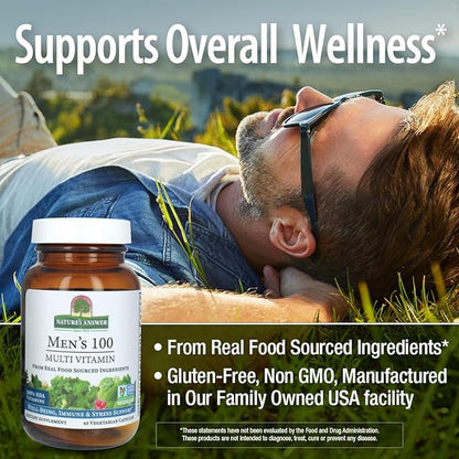 Nature's Answer Mens 100 Multivitamin | 60 Vegetarian Capsules | Supports Overall Wellness | Promotes Immune Function | Non GMO | Vegan | Kosher | Made in The USA