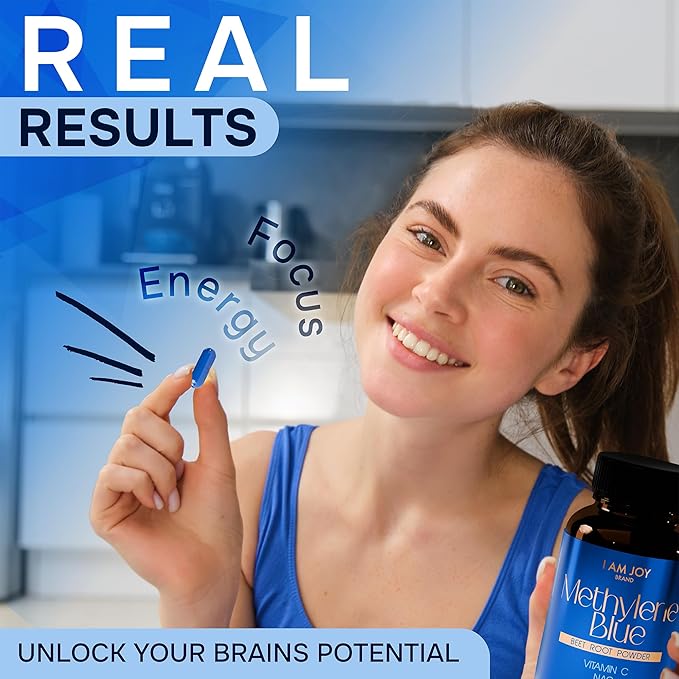 Methylene Blue Capsules (USP Pharma Grade) with NAC for Antioxidant Support, Vitamin C for Absorption, Beet Root for Blood Flow, Cognitive Brain Boost, Memory, Focus & Energy 60ct
