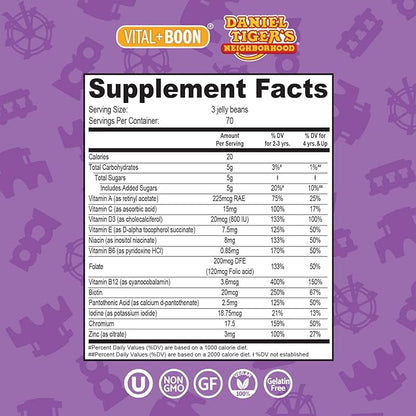 Daniel Tiger - Kids Multivitamin Jellybeans (210 Jellybean Bottle) Toddler 2+ & Kids Vitamins - 13 Essential Vitamins & Minerals to Support Bone Health, Energy, Immune Health & Eye Health - Non GMO