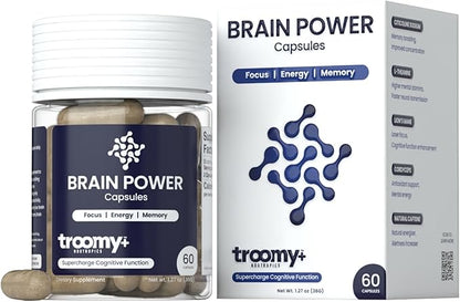 Troomy Brain Power - Focus and Memory Supplement for Brain | Citicoline, Lion's Mane, Cordyceps | Enhance Brain Function and Memory | - 60 Capsules