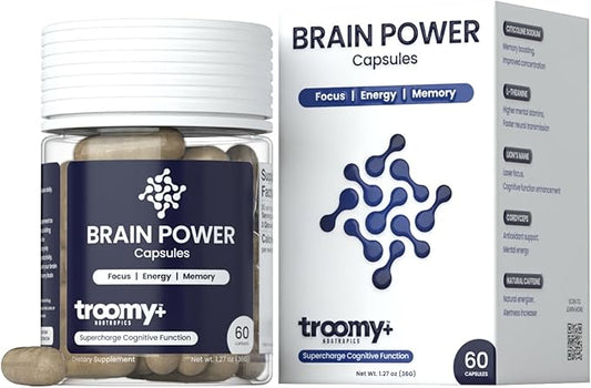 Troomy Brain Power - Focus and Memory Supplement for Brain | Citicoline, Lion's Mane, Cordyceps | Enhance Brain Function and Memory | - 60 Capsules