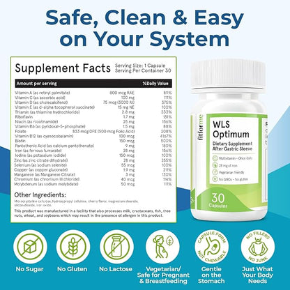 FitForMe Bariatric Multivitamins with Iron After Gastric Sleeve - One a Day WLS Optimum Capsule Starter Pack - 30 Days Supply of Vitamins & Minerals, Scientifically Proven