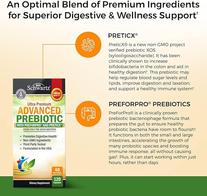 Advanced Prebiotics for Digestive Health - Fast Acting Gut Health Supplement with Clinically Validated Prebiotics for Women & Men for Healthy Gut Flora Bloating & Immune Support - 2 Month Supply