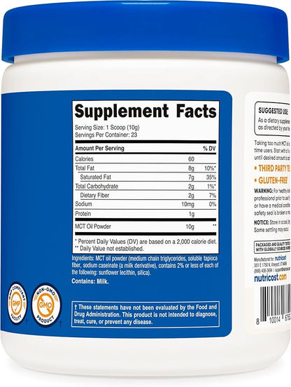 Nutricost Premium MCT Oil Powder .5LBS - Best For Keto, Ketosis, and Ketogenic Diets - Zero Net Carbs, Non-GMO and Gluten Free