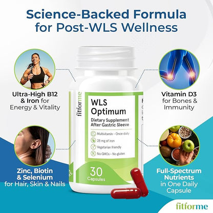 FitForMe Bariatric Multivitamins with Iron After Gastric Sleeve - One a Day WLS Optimum Capsule Starter Pack - 30 Days Supply of Vitamins & Minerals, Scientifically Proven