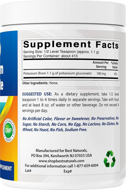 Best Naturals Potassium Gluconate 1lb Powder (1 LB (Pack of 2))