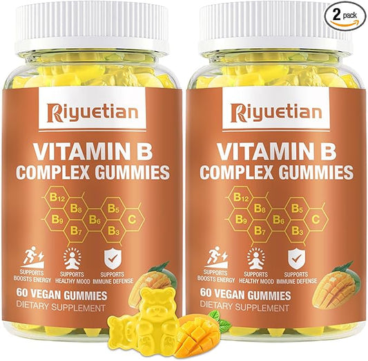 Vitamin B Complex Gummies with Biotin,Choline + Inositol, Vitamin C + Zinc for Supports Energy, Brain, Mood, Immune, Healthy Hair, Skin - Natural Mango Flavor - Vegan Diet - 120 Vegan