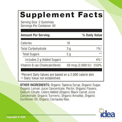 Vitamin D3 Gummies 2000 IU (50 mcg), 80 Count – Bone & Immune Health Support – Assorted Fruit Flavors, Vegetarian, Non-GMO, Organic Supplement + Bonus Better Idea Guide Included