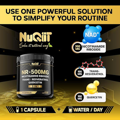NAD+ Supplement with Nicotinamide Riboside, Resveratrol, Quercetin - 90 Count - 90 Days Supply