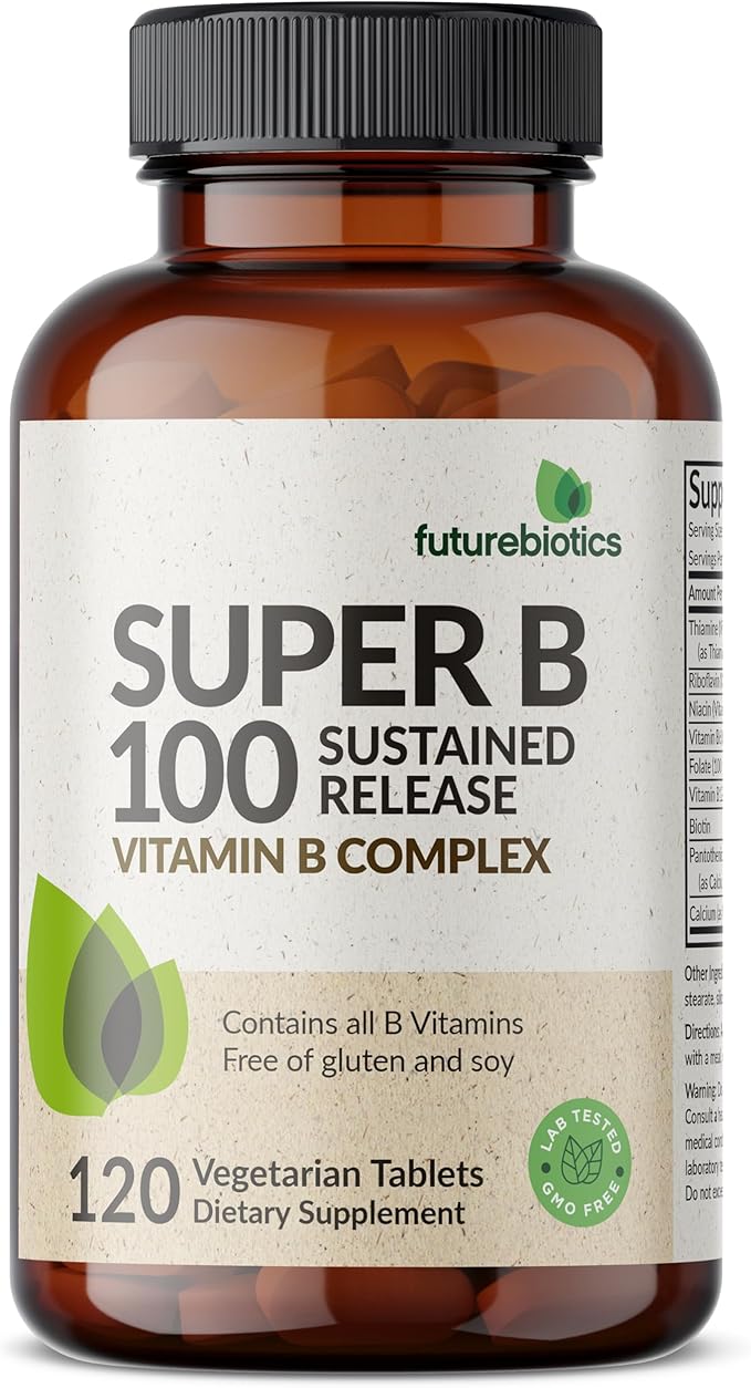 Futurebiotics Super B 100 Sustained Release Vitamin B Complex Non-GMO, 120 Vegetarian Tablets