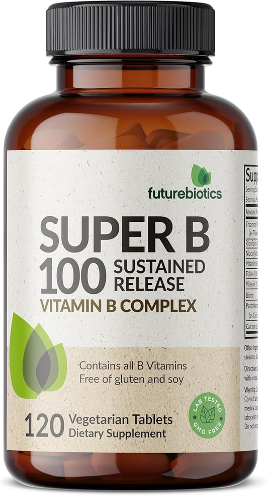 Futurebiotics Super B 100 Sustained Release Vitamin B Complex Non-GMO, 120 Vegetarian Tablets