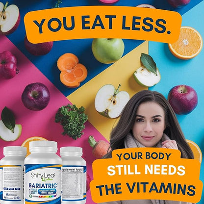 Shiny Leaf Bariatric Multivitamin with Iron - 45 mg for Gastric Bypass, Sleeve Gastrectomy, Roux-en-Y, Duodenal Switch - 22 Vitamins & Minerals, ASMBS Compliant, Vegetarian, Made in USA, GMP, 90 Ct.