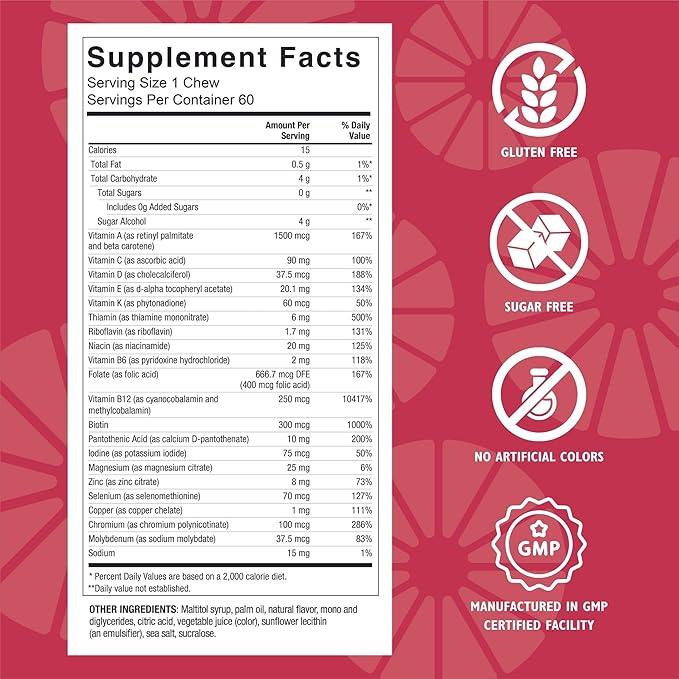 Celebrate Vitamins Bariatric Multivitamin Soft Chews - Essential Vitamins & Minerals, Sugar & Gluten Free - Gastric Bypass & Sleeve Gastrectomy Supplement - Tropical (60ct)