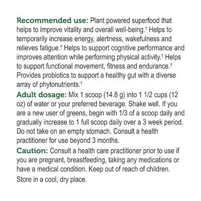 Genuine Health Greens + Extra Energy Superfood Powder, Provides An Immediate Energy Boost & Supports Gut Health, Dark Chocolate Flavor, 15 Servings