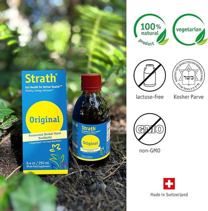 Strath Nutritional Yeast Liquid Syrup 8.4 Oz - Vegetarian, Lactose Free, Artificial Additive Free - Digestive Support, Nutrient Absorption - Unflavored Daily Supplement - Prebiotic and Postbiotic