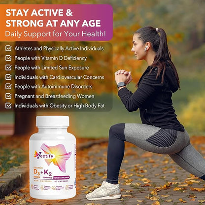 Vitamin D3 (5000 IU) and K2 (100 mcg) with Calcium - 60 Veggie Capsules