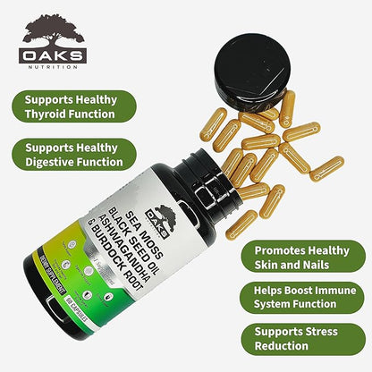 Premium 15-in-1 Sea Moss Multivitamin with Black Seed Oil, Ashwagandha, Turmeric, Bladderwrack, Burdock, Elderberry, Vitamin C & D3, Manuka Honey & ACV – 60 Capsules