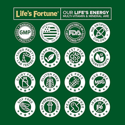 Life's Energy Advanced Daily Multivitamin for Men & Women, Energy and Immune Support Supplement with Super Greens, Antioxidants, Enzymes - Iron Free, Vegetarian, 60 Tablets by Life's Fortune