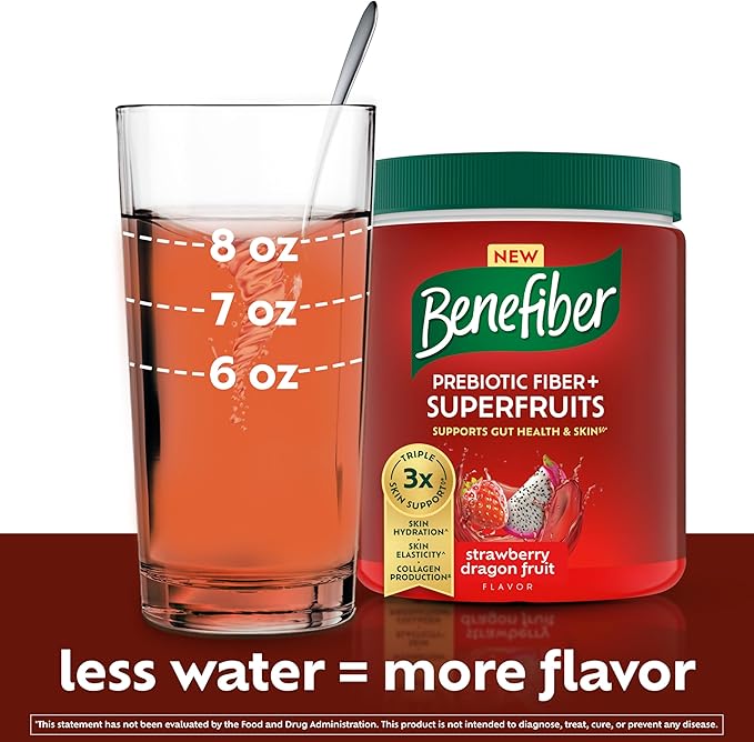 Benefiber Prebiotic Fiber + Superfruits Dietary Supplement, Strawberry Dragon Fruit Flavor, 8.8 oz (250g), 25 Day Supply