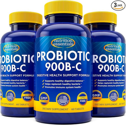 Nutrition Essentials Probiotics for Women and Men with Natural Lactase Enzyme & Prebiotic Fiber for Digestive Health - 80percent + Stronger Supplement for Gut Health Support - 3 Count of 60 Tablets