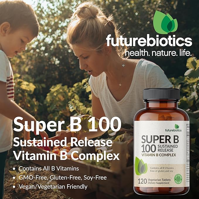 Futurebiotics Super B 100 Sustained Release Vitamin B Complex Non-GMO, 120 Vegetarian Tablets