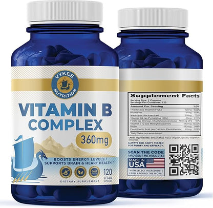 B Complex Supplement – High-Potency B Vitamins with 750mg DFE Folate, 440mcg B12/Biotin | Vegan Non-GMO | Supports Cellular Energy Production & Red Blood Cell Formation | 120 Capsules