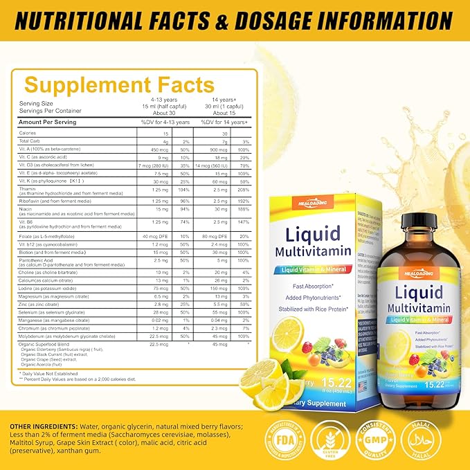 Nutritious Liquid Multivitamin for Women：Liquid Multi Vitamin with Amino Acids Zinc Selenium Mixed Fruit Flavor - Convenient Daily Nutrient Supplement