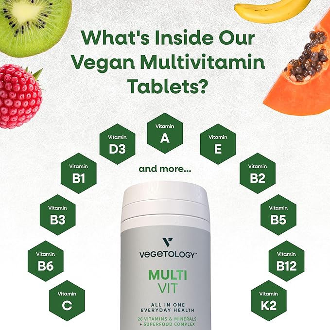 MultiVit Vegan Multivitamin Supplement, 26 Vitamin & Minerals – Vitamin Supplements for Metabolic, Brain Function & Immune Support – Multivitamin for Women, Men & Children