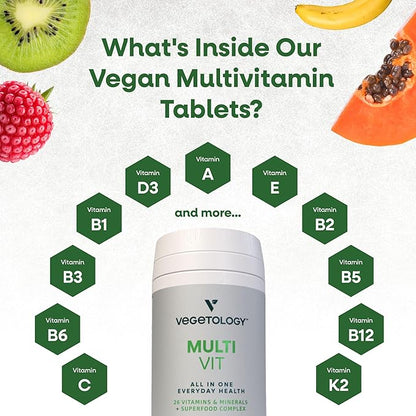 MultiVit Vegan Multivitamin Supplement, 26 Vitamin & Minerals – Vitamin Supplements for Metabolic, Brain Function & Immune Support – Multivitamin for Women, Men & Children