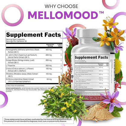 Clean Nutraceuticals Saffron Supplements Extract 100mg + Ashwagandha L-Theanine 200mg - Mood Support Ginkgo Biloba, St. John's Wort, Rhodiola Rosea & 5-HTP Capsules Pills Men Women