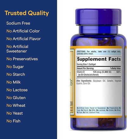 Puritan's Pride Vitamin D3 5000 IU Soft Gels, 0.3 Ounce