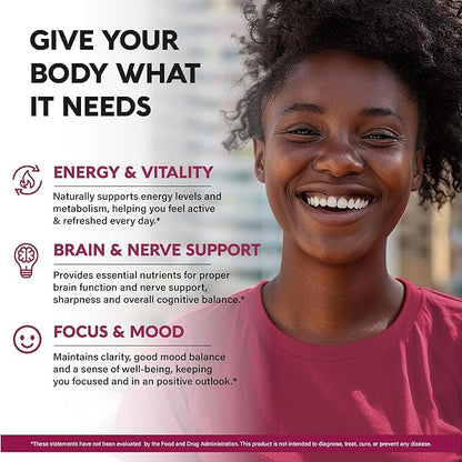 Vitamin B Complex for Men & Women - Riboflavin B2, B12, B1, B3, B5, B6, B7, B8, B9 | Vitamin C, Choline, Inositol - B-Complex Supplement - Energy, Brain & Heart Support - Made in USA, 60 Vegan Caps