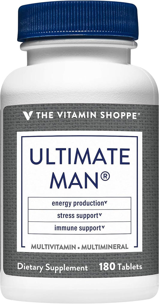 The Vitamin Shoppe Ultimate Man Multivitamin, High Potency Multi - Energy & Antioxidant Blend, Daily Multi-Mineral Supplement for Optimal Men's Health, Gluten & Dairy Free (180 Tablets)
