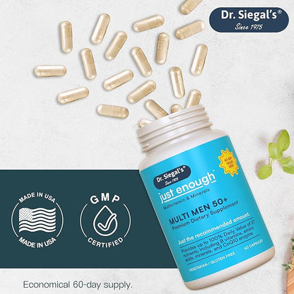 Dr. Siegal's Just Enough Multivitamins for Men 50 Plus - 60 Capsules - 60 Servings of Mens Multivitamins 50 Plus Capsules - Men's Daily Supplements for Men - Multivitamins for Men Over 50