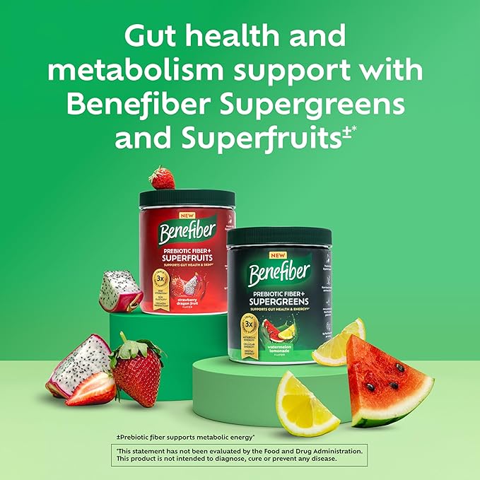 Benefiber Prebiotic Fiber + Superfruits Dietary Supplement, Strawberry Dragon Fruit Flavor, 8.8 oz (250g), 25 Day Supply
