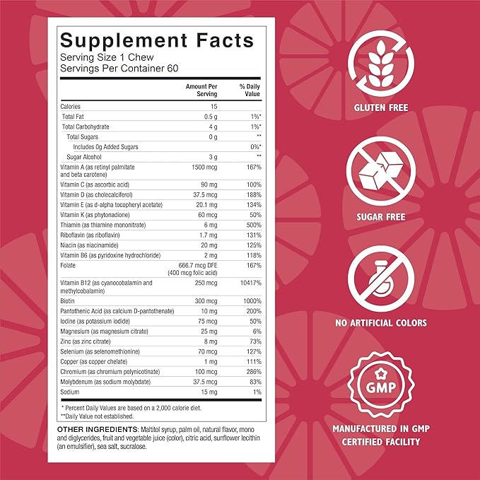 Celebrate Vitamins Bariatric Multivitamin Soft Chews - Essential Vitamins & Minerals, Sugar & Gluten Free - Gastric Bypass & Sleeve Gastrectomy Supplement - Cherry (180ct)