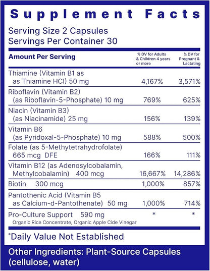 Quantum Nutrition Labs Max Energy Bs - Vitamin B Complex, Methylated B Complex Vitamins with Vitamin B1, B6, B12, Thiamin, Folate and Biotin - 60 Vegetarian Capsules