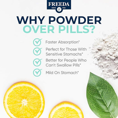 FREEDA Buffered Vitamin C Powder (Calcium Ascorbate) – Non-Acidic, Stomach-Friendly Vitamin C for Sensitive Individuals – Vegan, Kosher, Sugar-Free Immune Support – 5 oz