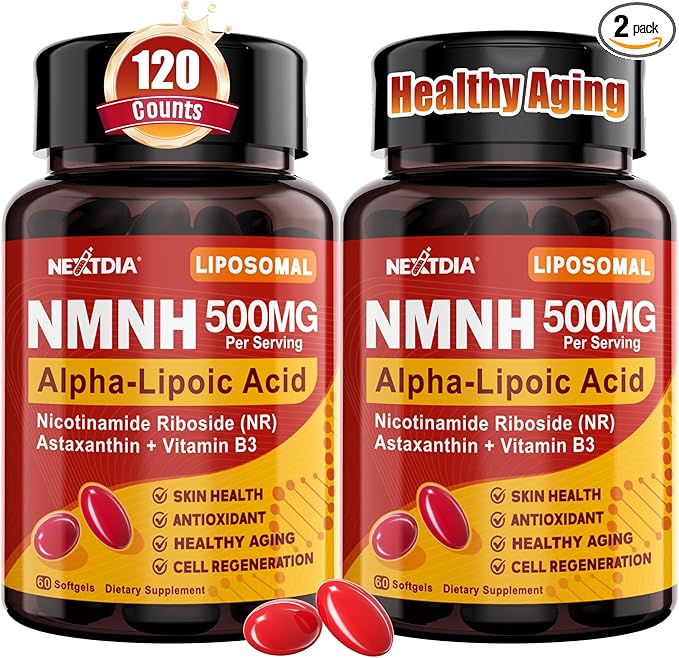 Liposomal NMNH Softgel 500mg, Alpha-Lipoic Acid 200mg, Astaxanthin Supplements 10mg + Vitamin B3 + Nicotinamide Riboside, High Absorption, Healthy Aging, Energy, Mitochondrial & DNA Support, 120Counts