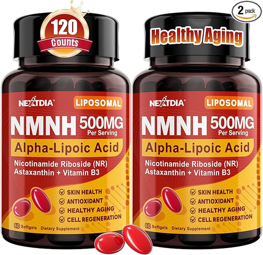 Liposomal NMNH Softgel 500mg, Alpha-Lipoic Acid 200mg, Astaxanthin Supplements 10mg + Vitamin B3 + Nicotinamide Riboside, High Absorption, Healthy Aging, Energy, Mitochondrial & DNA Support, 120Counts