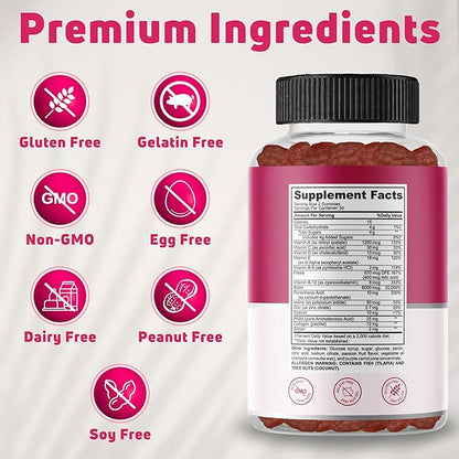 Hair Skin and Nails Gummies with Biotin (6000mcg), Collagen & PABA - Hair, Skin, and Nails Vitamins for Women and Men - Supports Hair Growth, Stronger Nails, Healthy Skin - 30 Servings