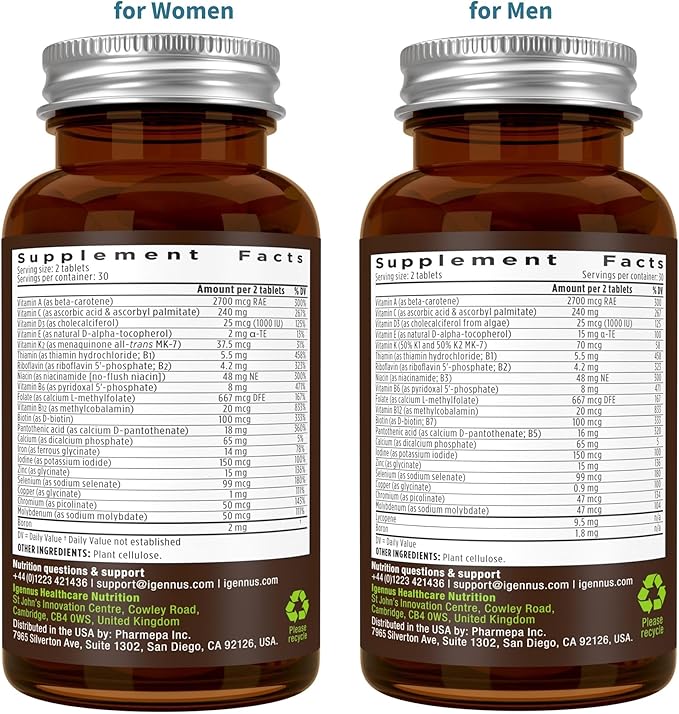Igennus Methylated Multivitamin for Men & Women 2-Pack, All-Day Nutrient Delivery, Pure & Clean, Methylfolate & Methylcobalamin, High Strength MTHFR Supplement, Non-GMO & Halal, 30 Day Supply