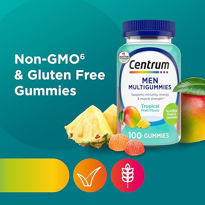Centrum Men's Multivitamin Gummies, Immune, Energy, Healthy Appearance Support, 100 Count, 50 Day Supply