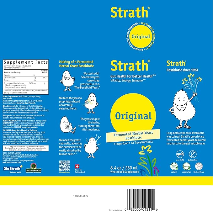 Strath Nutritional Yeast Liquid Syrup 8.4 Oz - Vegetarian, Lactose Free, Artificial Additive Free - Digestive Support, Nutrient Absorption - Unflavored Daily Supplement - Prebiotic and Postbiotic