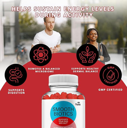 SmoothBiotics Skin & Gut Support Gummy Formula, SmoothBiotics Overall Health & Wellness Vitamin B12 B6 Folic Acid Support Supplement, SmoothBiotics Advanced Supplement Formula (60 Gummies)