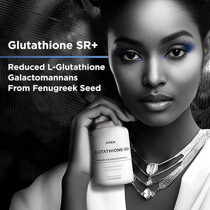 Amen Glutathione-SR+ Advanced Sustained-Release Supplement - 2-Month Supply - Reduced L-Glutathione - Galactomannans Fenugreek Seed - Time-Reduced Matrix - Non-GMO - 60 Capsules