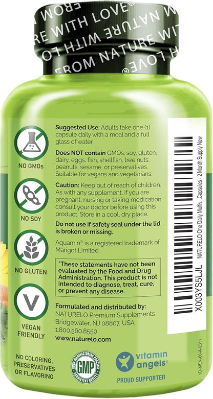 NATURELO Mens Multivitamins - One Daily Multivitamin for Men with Vitamins, Minerals & Organic Whole Foods, Boost Energy & Health, Non-GMO, 60 Vegetarian Capsules