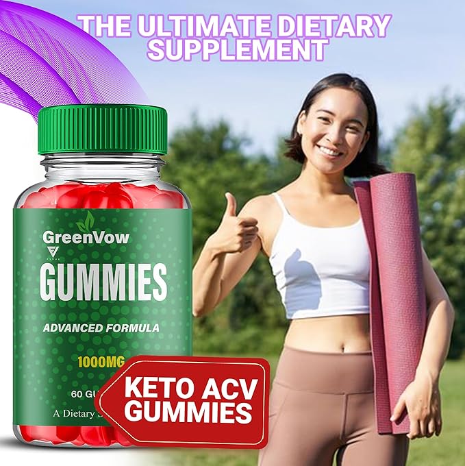 GreenVow ACV Gummies – 1000MG Apple Cider Vinegar with Vitamin B12, B6 & Folic Acid for Keto Support, Green Bow Dietary Supplement, Advanced Keto Formula (60 Gummies)