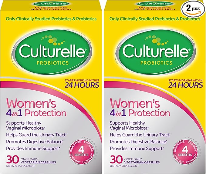 Culturelle 4-in-1 Probiotics for Women, Daily Probiotic & Prebiotic Supplement to Support Vaginal Health, Digestive Health, Immune Health, Occasional Diarrhea, Gas & Bloating Relief, Non-GMO, 30 Count