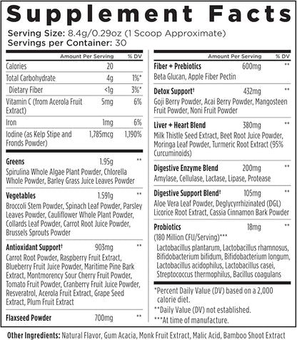 Livingood Daily Greens & Superfood Powder, Super Greens for Gut Health, Green Juice Powder with Spirulina, Chlorella, and Digestive Enzymes, Probiotics for Digestive Support, Berry, 30 Servings